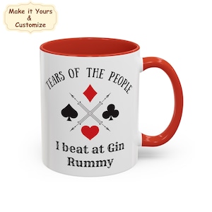 Taza divertida de gin rummy con lágrimas, idea de regalo de juego de cartas, regalo personalizado de gin rummy, taza de juego de cartas personalizada, regalo de juego de cartas de Navidad