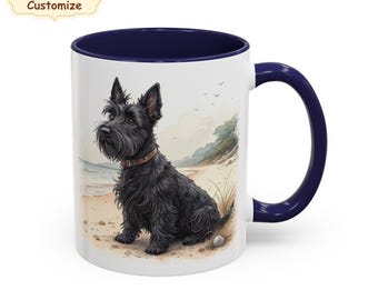 Scottie Becher, Custom Black Scottish Terrier Hund, Hundeliebhaber Tasse, Scottie Vater, Hundemama Geschenkidee, Custom Terrier, Weihnachtshund Geschenk, Strand