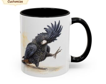 Black cockatoo custom parrot mug, Bird lover gift, Personalised present parrots lover cup, red-tailed black Cockatoos art, Christmas parrot
