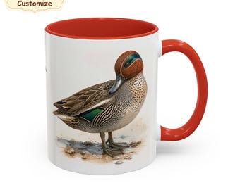 Custom Green-Winged teal duck Mug bird lover, Bird watching Cup, American teal gifts, Birdwatching Christmas present, birding, ornithology