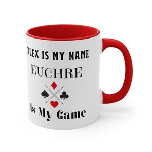 Caneca Euchre personalizada para um presente personalizado para os amantes de jogos de cartas