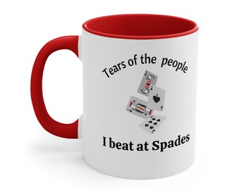 Funny Spades mug tears, cards game gift idea, custom Spades present, personalized card game cup, card game gift Christmas Spades champion