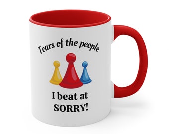 Taza divertida del juego Sorry, idea de regalo para amantes de los juegos de mesa, juego familiar Sorry, taza personalizada Sorry, regalo de Navidad con forma de taza Sorry, personalizada
