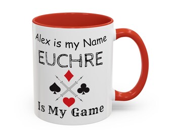 Euchre mug, Fun custom euchre gift, card game lover, Euchre cards player, Unique personalised present, euchre champion, customized cup