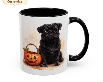 Black Pug mug gift dog lover, custom pug dog mug, personalized Pug cup, dog owner gift,pug mom, pug dad, new dog parent,Halloween fall decor