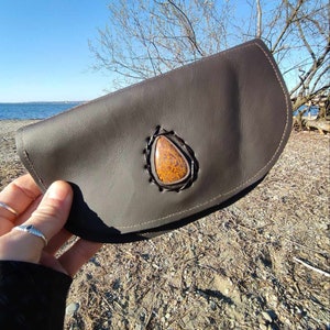 Purse with elephant skin jasper made from recycled leather, purse, moneybag, wallet, elephant skin jasper