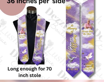 Purple and Gold Design- Memorial Stole Canva Template - funeral keepsake Personalized In Loving Memory Pallbearer Stole- in memory of