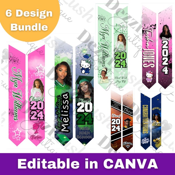 Graduation stole design bundle, editable done for you in CANVA Template, class of 2024, custom, plr