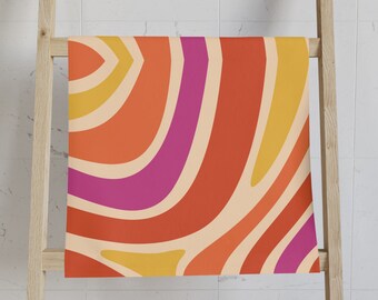 Groovy Retro Print Rainbow Zebra Colorful  Hand Towel