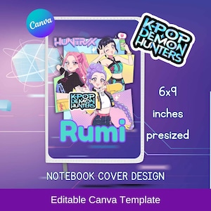 Kpop Demonjägare. HUNTRIX Notebook-omslag Redigerbar mall Canva-design Klar för dig