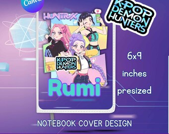 Kpopデーモンハンター。HUNTRIXノートブックカバー編集可能なテンプレートCanvaデザイン