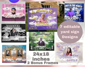 Memorial Yard Signs Canva Template - 7 Customizable Design Options - funeral keepsake Personalized, In Loving Memory, Bundle 24x18inches