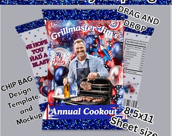 Modello per sacchetti di patatine per il 4 luglio / Bomboniera patriottica, Canva (digitale)