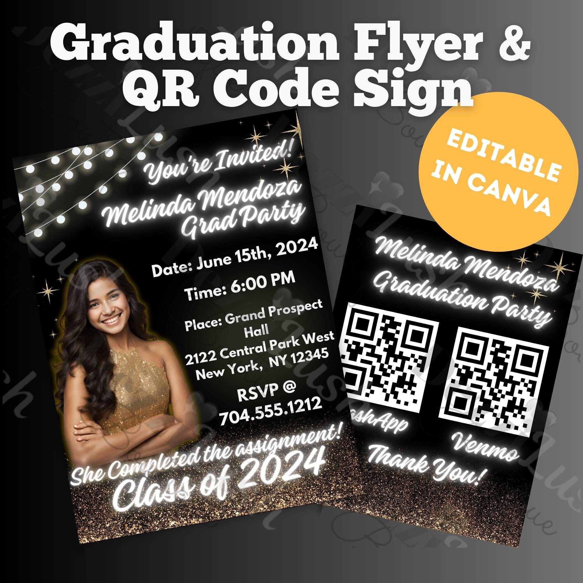 Graduation Party, Grad Invite, Invitation Flyer and Qr Scan Pay Sign ...