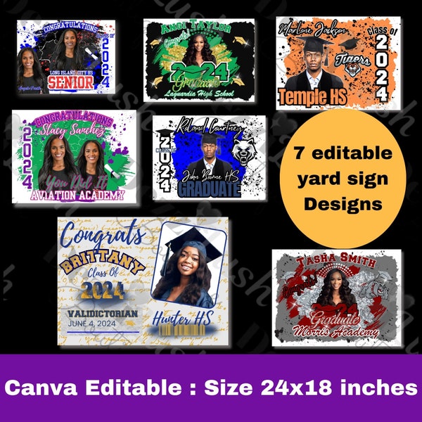 Graduation yard sign design bundle, editable done for you in CANVA, class of 2024, plr