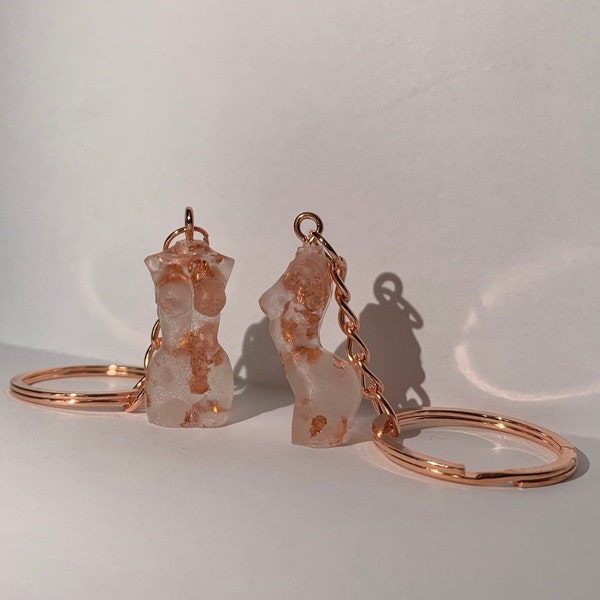 Mini Female Torso Goddess Keyring - Rose Gold Flake