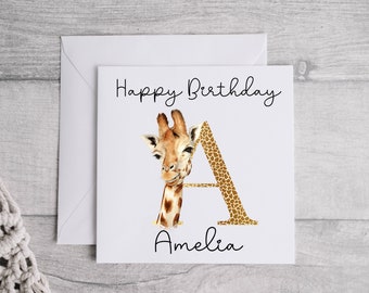 Giraffe Initial Geburtstagskarte, Giraffe Geburtstagskarte, Giraffe Print, personalisierte Karten, Giraffe Geschenke