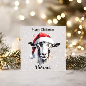 Carte personnalisée de Noël de chèvre, carte de Noël pour elle, carte personnalisée, cadeaux de Noël mignons, maman, grand-mère, grand-mère, cadeaux de famille