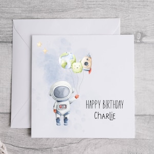 Personalisierte Spaceman Geburtstagskarte, alles Gute zum Geburtstag, Spaceman Geschenke für ihn, Sohn, Enkel, Neffe, Patenkind, Onkel, Bruder, Weltraum Geburtstag
