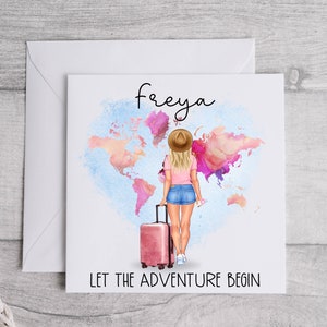 Biglietto personalizzato Let The Adventure Begin, Viaggio, Bon Voyage, Anno sabbatico, Regali di viaggio per lei, Carte personalizzate, L'avventura attende