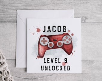 Personalised Gamer Birthday Card Level Unlocked, Custom Name Age Gaming Card, Video Game Birthday Gift, Kids Teen Gamer