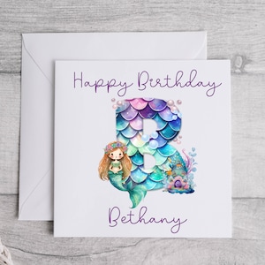 Gepersonaliseerde zeemeermin eerste verjaardagskaart, zeemeermin verjaardagskaart, zeemeermin print, gepersonaliseerde kaarten, zeemeermin geschenken