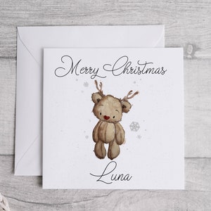 Personalizzato Natale Renna Bear Card, Il mio primo Natale, Primo Natale del bambino, Figlio, Figlia, Nipote, Nipote, Natale