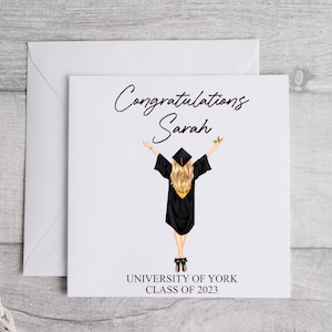 Afstudeerkaart, gepersonaliseerde afstudeerkaarten voor haar, universiteitsverlaterskaart, afstudeergeschenken, gepersonaliseerde kaarten, PHD, Masters Degree
