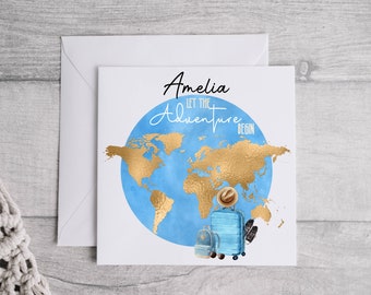 Personalised Let The Adventure Begin Card, Personalised Cards, Bon Voyage Card, Travel Card, Gap Year,  Adventure Awaits, Travelling Gifts