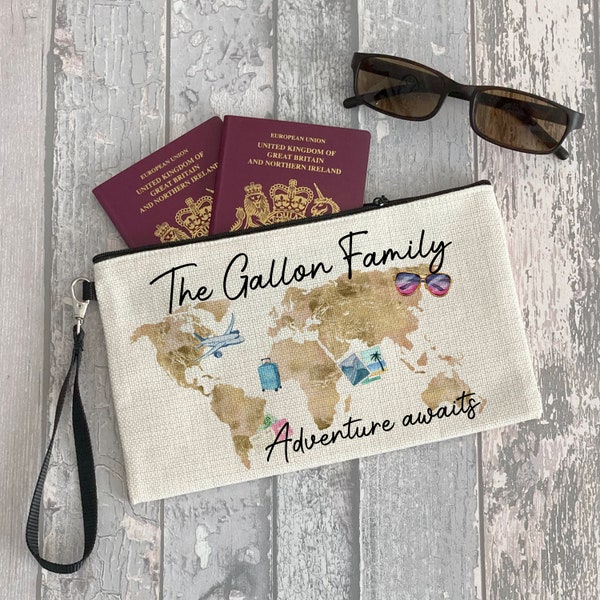 Personalised Adventure Awaits Passport Holder, Travel Document Holder, Passport Wallet, Document Wallet, Travel Accessory, Holiday Wallet