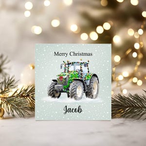 Carte personnalisée de Noël avec tracteur, cadeaux de fermier, amateurs de tracteurs, fou de tracteur, vert, rouge, jaune, bleu, cadeaux de tracteur, papa, fils, grand-père