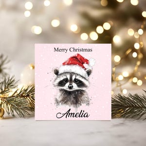 Carte de Noël personnalisée raton laveur, Cartes de Noël pour la famille, Cadeaux de Noël, Cartes pour elle, Maman, grand-mère, fille, tante