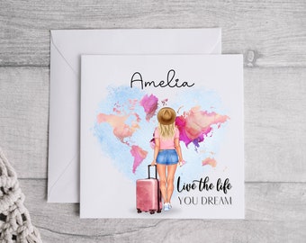 Personalised Live The Life You Dream Card, Travelling, Bon Voyage, Gap Year, Travelling Gifts For Her, Personalised Cards, Adventure Awaits