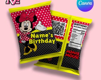 Minnie Mouse DIY Chip Bags | Editable in Canva | Instant Download | Birthday Chip Bags | Printable | Party Favors | Digital Download Only