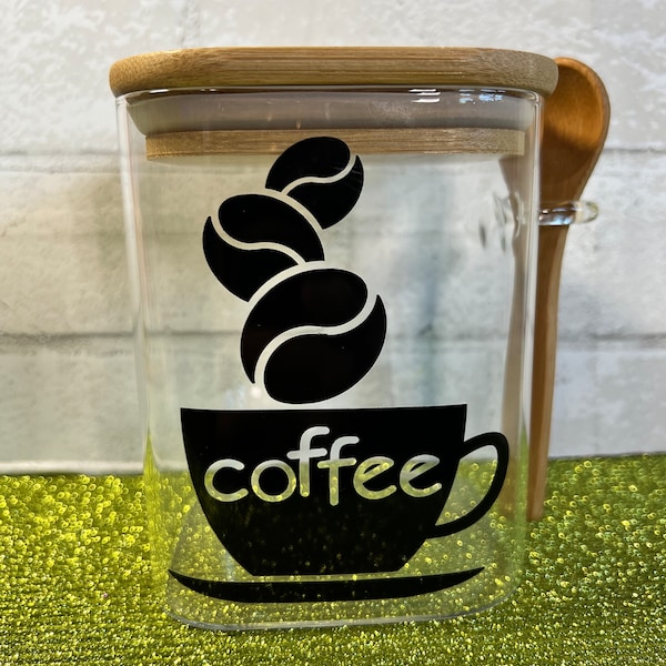 COFFEE STORAGE JAR, Bamboo Lid Coffee Storage, Coffee Bean Storage, Coffee Canisters, Airtight Coffee Jars, Glass Coffee Jar With Spoon