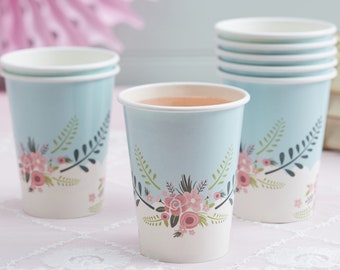 Paper Cups - Floral Fancy Design Birthday Party baby Shower Cups Pretty Chintz Floral Disposable cups Throwaway Cups Wedding Cups Girls Cups