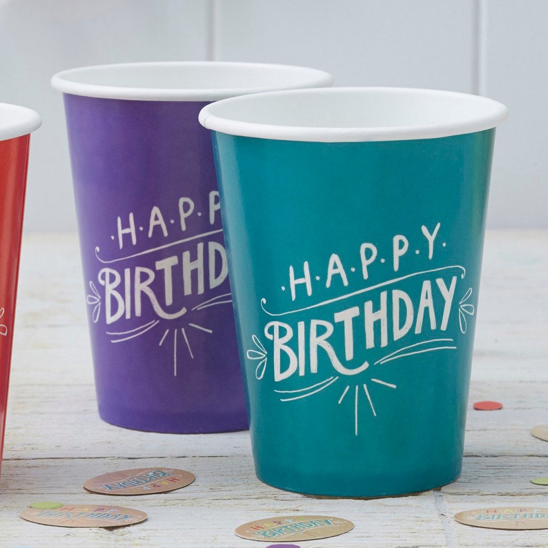 Mixed Paper Cups Happy Birthday Disposable Cups Retro Style - Etsy