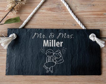 Personalisiertes Schild Hochzeit - Geschenk Hochzeit Mr. & Mrs. + Nachname mit wählbaren Figuren - Geldgeschenk für das Brautpaar