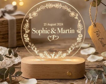 Personalisiertes Hochzeitsgeschenk LED Lampe mit Namen & Datum – Romantisches Nachtlicht für Paare zur Hochzeit, Jahrestag oder Valentinstag