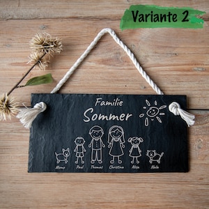 Door sign family, personalized name plate slate with cord, door sign with figures, wedding gift, door decoration, 30 x 15 cm Variante 2
