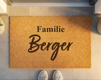 Personalisierte Fußmatte Familie | Türmatte mit Namen aus Kokos | Geschenk Hochzeit Valentinstag Einzug