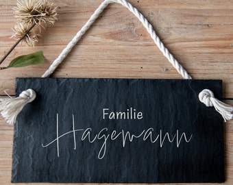 Door sign slate family with cord, personalized door sign, slate sign, wedding gift, 30 x 15 cm