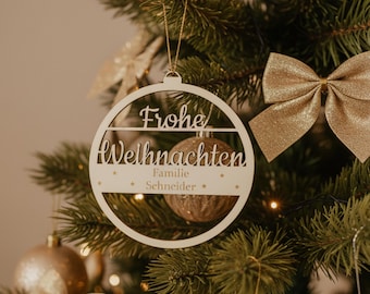 Personalisierter Weihnachtsbaum Anhänger Holz – 10 cm Ornament – Frohe Weihnachten – Weihnachtsbaumschmuck – Geschenk & Christmas Deko