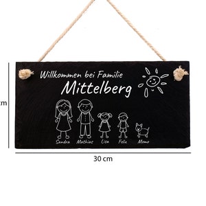 Door sign family, personalized name plate slate with cord, door sign with figures, wedding gift, door decoration, 30 x 15 cm image 7