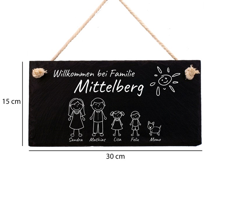 Door sign family, personalized name plate slate with cord, door sign with figures, wedding gift, door decoration, 30 x 15 cm image 7