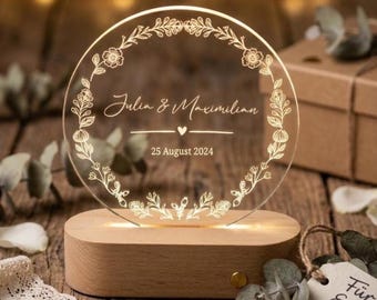 Personalisiertes Hochzeitsgeschenk LED Lampe mit Namen & Datum – Romantisches Nachtlicht für Paare zur Hochzeit, Jahrestag oder Valentinstag
