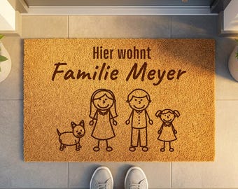 Fußmatte personalisiert | Familienfußmatte personalisiert mit Namen & WunschFiguren  Indoor Fußmatte, Geschenk Valentinstag Hochzeit Familie