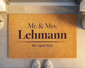 Personalisierte Fußmatte mit Namen | Türmatte mit individueller Gravur | Geschenk zur Hochzeit, Valentinstag oder Einzug