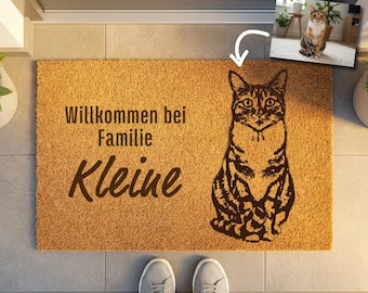 Personalisierte Fußmatte mit Namen - Katze & Hund | Fußmatte für Familien mit Katze und Hund | Geschenk für Tierliebhaber | Einzug | 60x40cm