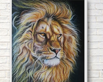 Original Lion Pastel Painting: African Animal Wall Art (16x20)